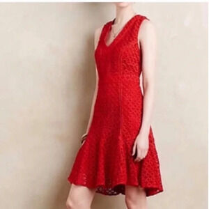 Anthropologie San & Soni Red Lace Eyelet Dress